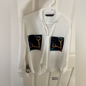 Zara basic office top chain links pocket print with tie